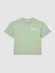 Reiss Ultramarine Green Abbott 3-9 yrs Cotton Relaxed Logo-Print T-Shirt - Image 1 of 3