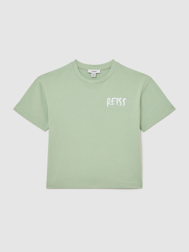 Reiss Ultramarine Green Abbott 3-9 yrs Cotton Relaxed Logo-Print T-Shirt - Image 1 of 3 Reiss Ultramarine Green Abbott 3-9 yrs Cotton Relaxed Logo-Print T-Shirt - Image 1 of 3