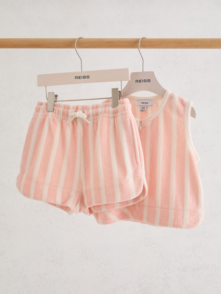 Reiss Peach Bay 9-13 yrs Towelling Stripe Top and Shorts Set - Image 1 of 3 Reiss Peach Bay 9-13 yrs Towelling Stripe Top and Shorts Set - Image 1 of 3