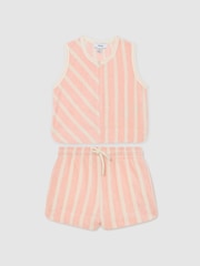 Reiss Peach Bay 9-13 yrs Towelling Stripe Top and Shorts Set - Image 2 of 3