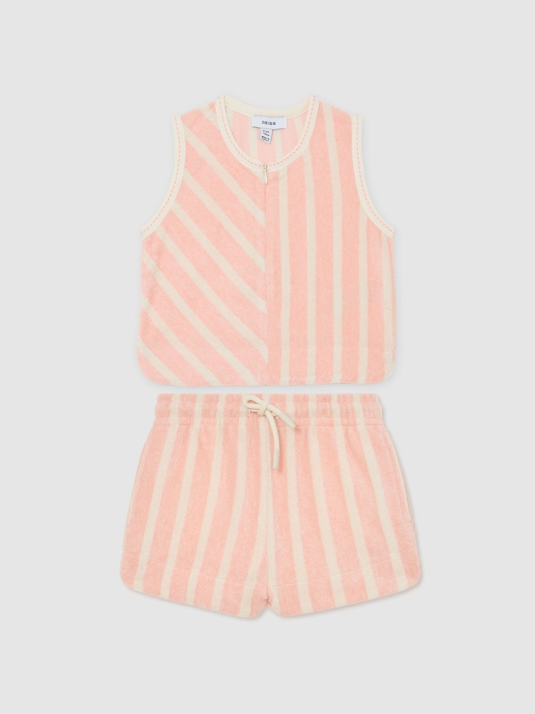 Reiss Peach Bay 9-13 yrs Towelling Stripe Top and Shorts Set - Image 2 of 3 Reiss Peach Bay 9-13 yrs Towelling Stripe Top and Shorts Set - Image 2 of 3