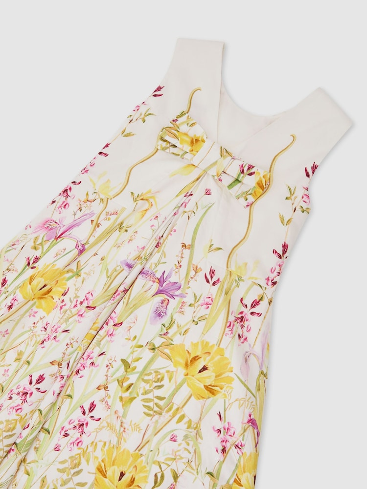 Reiss Fern Cotton Floral-Print Bow-Detail Dress - Imagen 1 de 3