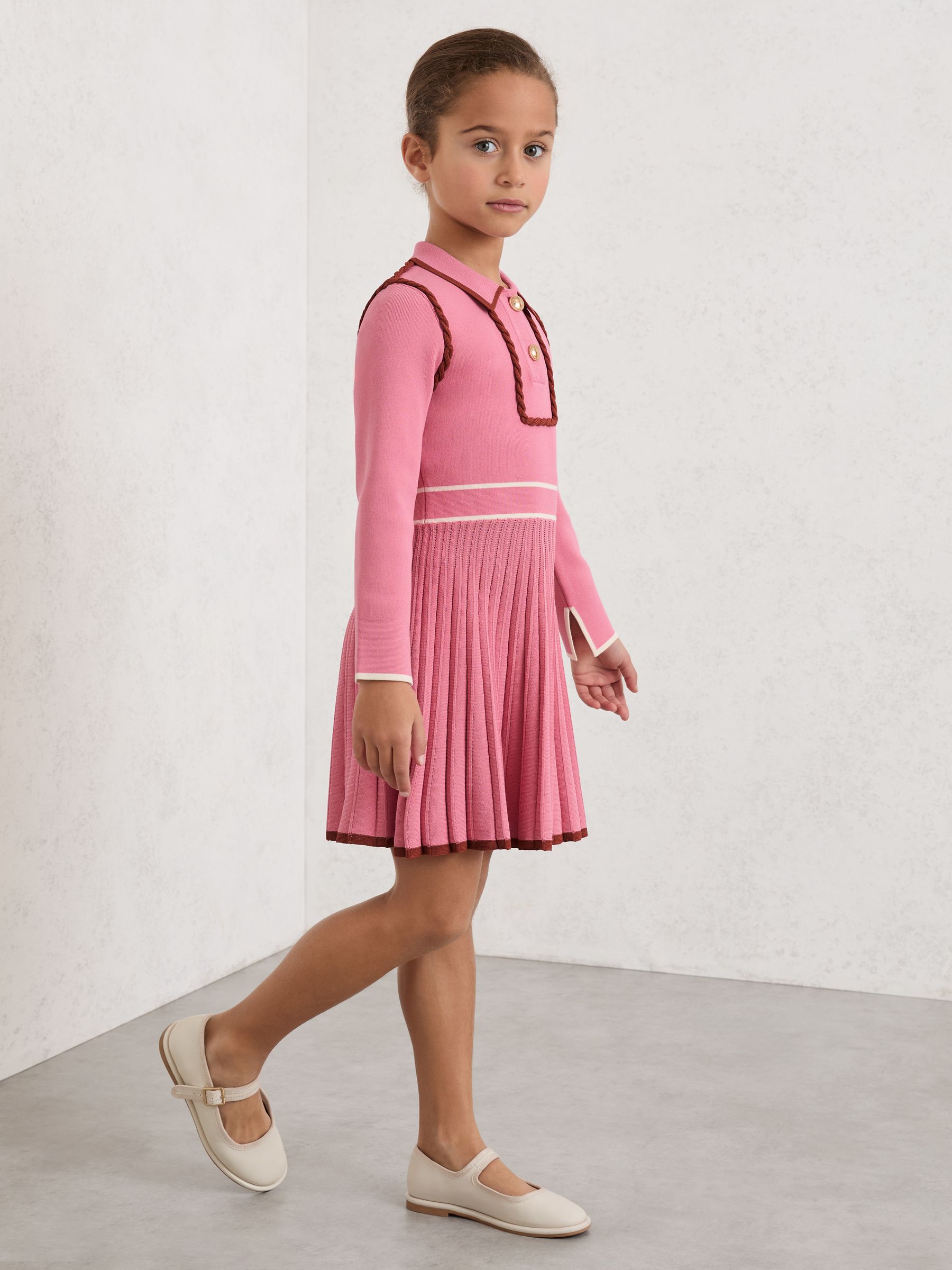Reiss Pink Freya 9-13 Yrs Piped Knitted Skater Dress In Pink