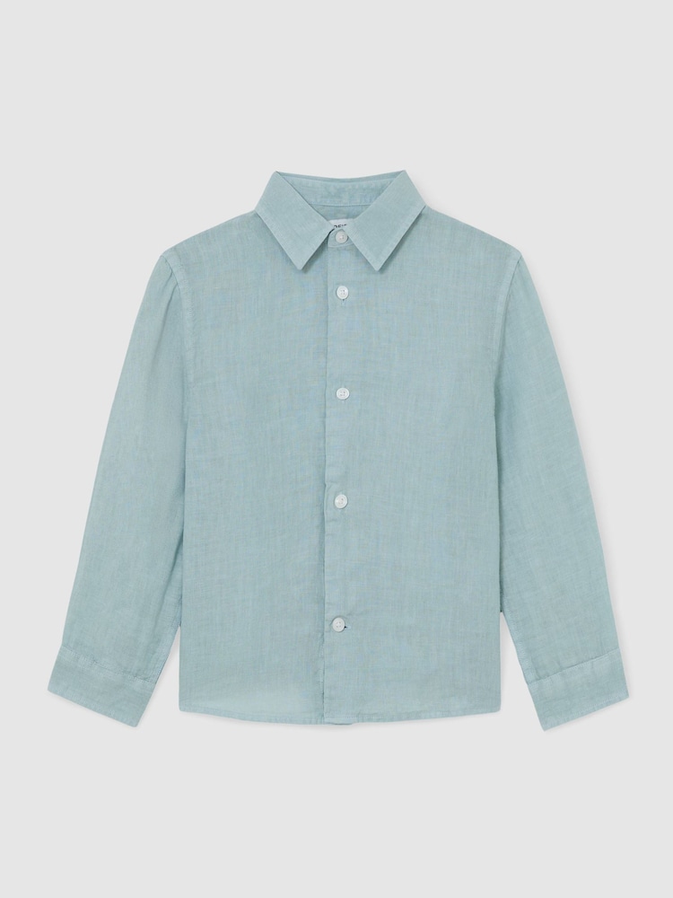Reiss Ultramarine Green Ruban 3-9 yrs Linen Cutaway-Collar Shirt - Image 1 of 3