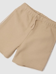 Reiss Oatmeal Echo 13-14 yrs Cotton Textured-Knit Piped Shorts - Image 1 of 3