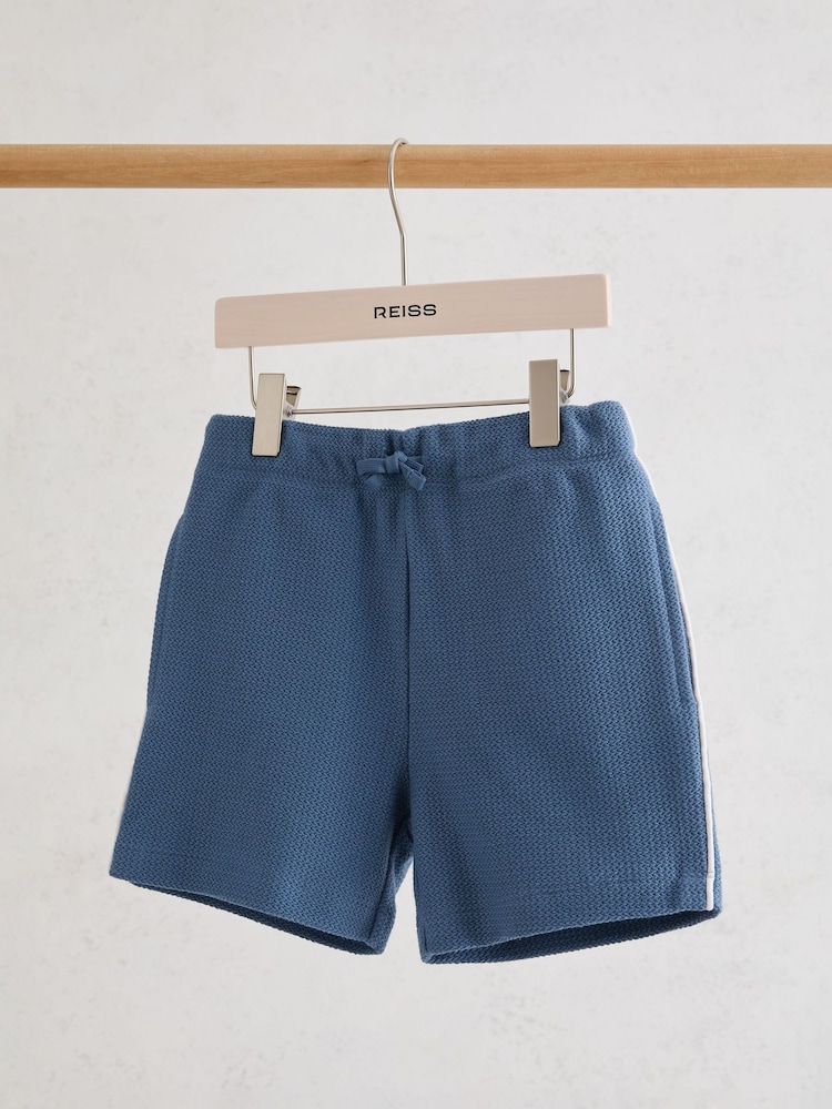 Reiss Blue Echo 9-13 yrs Cotton Textured-Knit Piped Shorts - Image 1 of 3