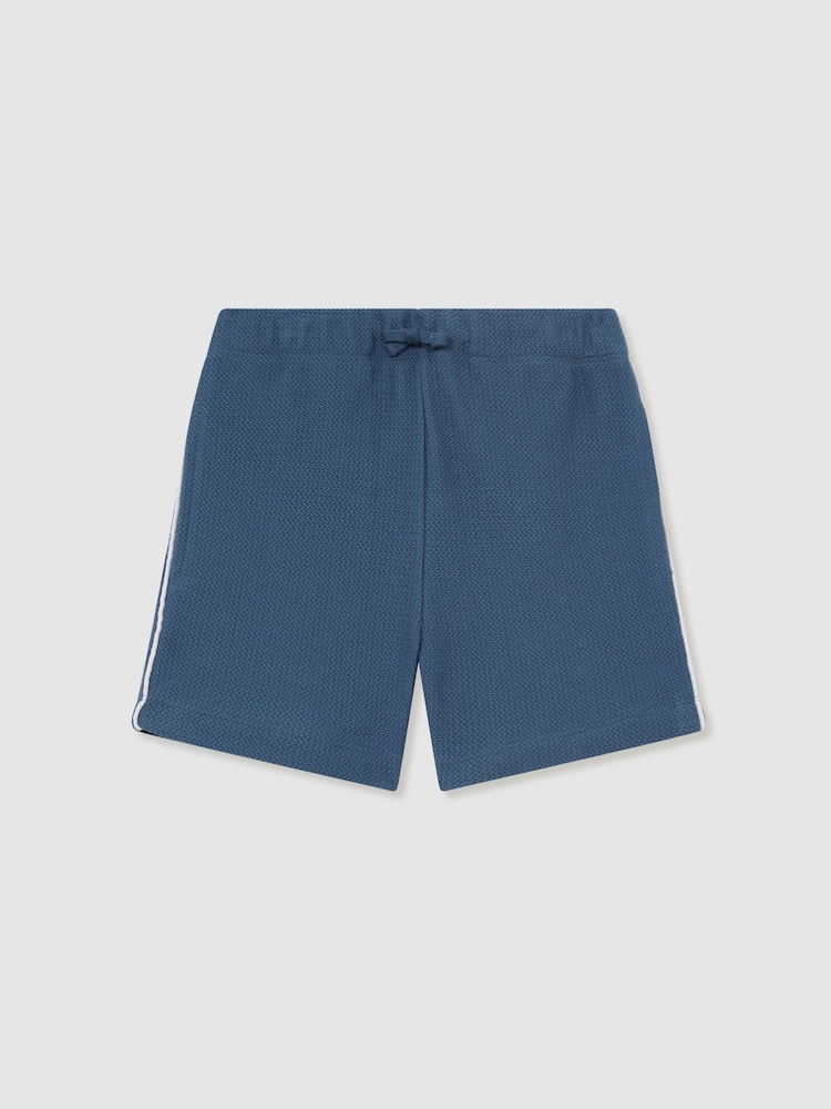 Reiss Blue Echo 9-13 yrs Cotton Textured-Knit Piped Shorts - Image 2 of 3
