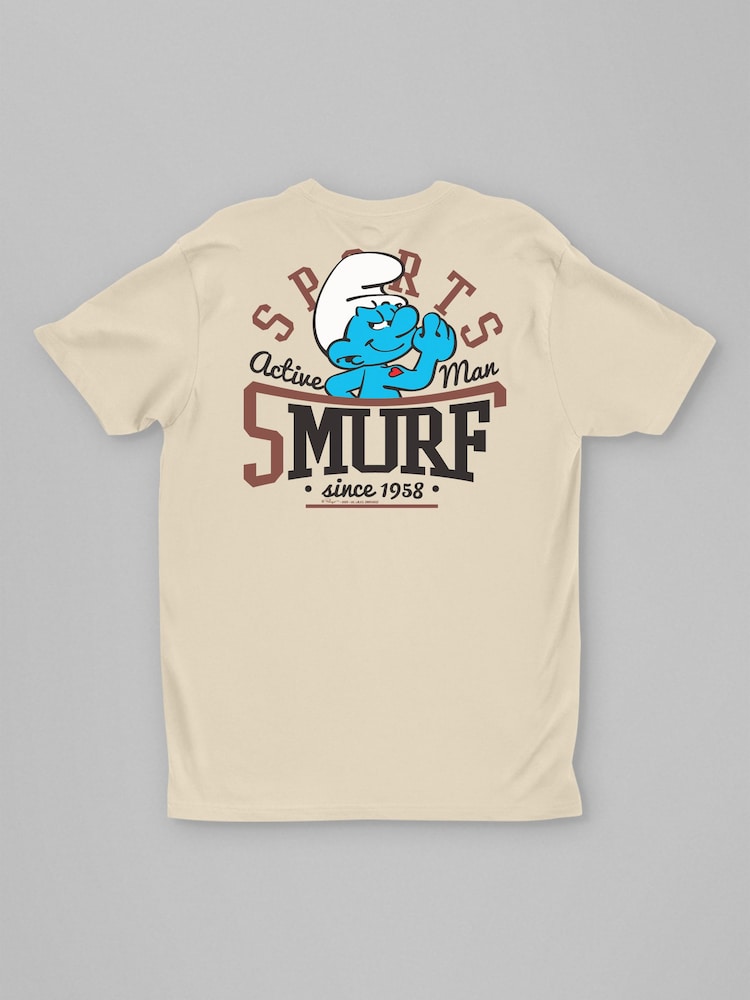 All + Every Cream Hefty Smurf Active Man College Sports Smurfs Movie Back Print T-Shirt - Image 3 of 3 All + Every Cream Hefty Smurf Active Man College Sports Smurfs Movie Back Print T-Shirt - Image 3 of 3