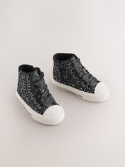 Black Glitter Standard Fit (F) High Top Trainers - Image 1 of 5
