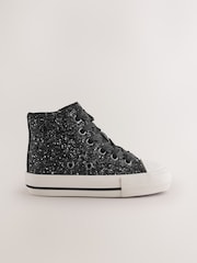 Black Glitter Standard Fit (F) High Top Trainers - Image 2 of 5