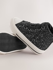 Black Glitter Standard Fit (F) High Top Trainers - Image 3 of 5