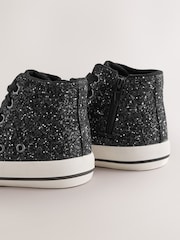Black Glitter Standard Fit (F) High Top Trainers - Image 4 of 5
