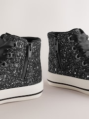 Black Glitter Standard Fit (F) High Top Trainers - Image 5 of 5