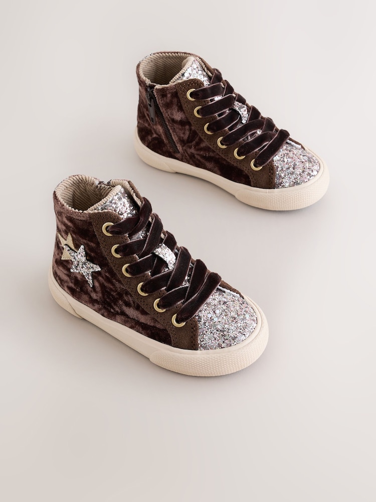 Purple Velvet Standard Fit (F) High Top Trainers - Image 1 of 6 Purple Velvet Standard Fit (F) High Top Trainers - Image 1 of 6
