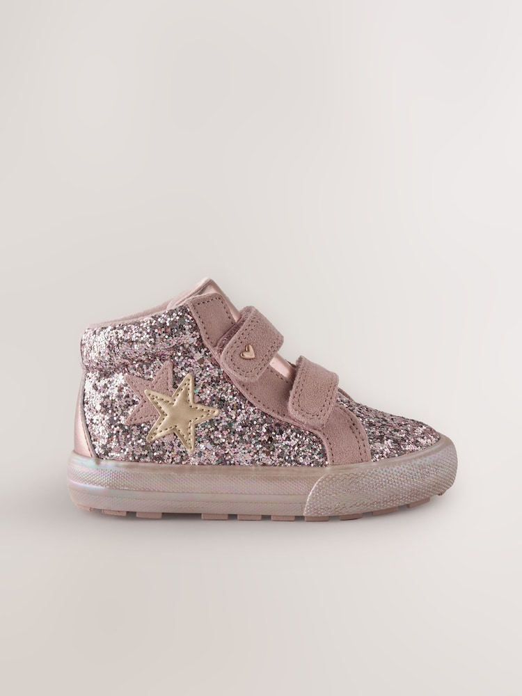 Pink Glitter Wide Fit (G) Touch Fastening High Top Trainers - Image 2 of 5 Pink Glitter Wide Fit (G) Touch Fastening High Top Trainers - Image 2 of 5