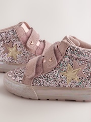 Pink Glitter Wide Fit (G) Touch Fastening High Top Trainers - Image 5 of 5