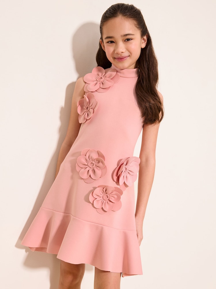Lipsy Pink Scuba Corsage Dress (5-16yrs) - Image 1 of 5