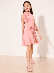 Lipsy Pink Scuba Corsage Dress (5-16yrs) - Image 4 of 5