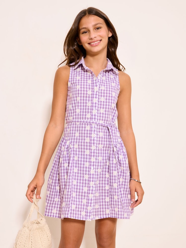 Lipsy Purple Gingam Shirt Dress (5-16yrs) - Image 1 of 5 Lipsy Purple Gingam Shirt Dress (5-16yrs) - Image 1 of 5