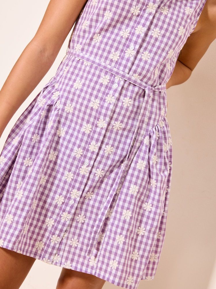 Lipsy Purple Gingam Shirt Dress (5-16yrs) - Image 2 of 5 Lipsy Purple Gingam Shirt Dress (5-16yrs) - Image 2 of 5