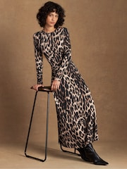 Ro&Zo Brown Leopard Print Waist Detail Dress - Image 1 of 6
