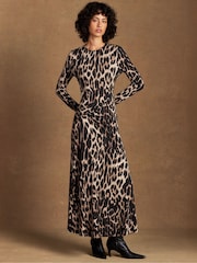 Ro&Zo Brown Leopard Print Waist Detail Dress - Image 3 of 6