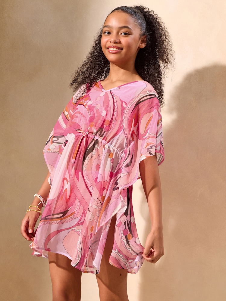 Rosas na Marmol - Lipsy Printed Chiffon Kaftan (5-16yrs) - Larawan 1 ng 4
