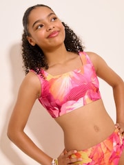 Lipsy Pink Floral Scoop Neck Textured Bikini (5-16yrs) - Image 2 of 4