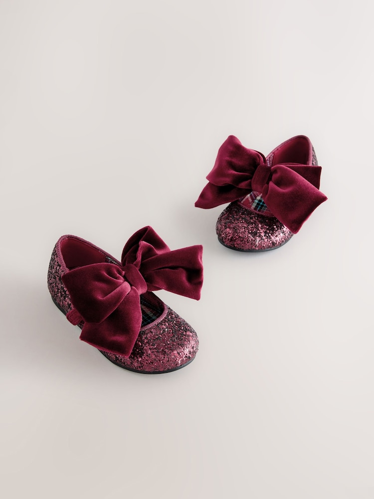 Burgundy Red Glitter Big Bow Mary Jane Shoes - Image 1 of 5 Burgundy Red Glitter Big Bow Mary Jane Shoes - Image 1 of 5