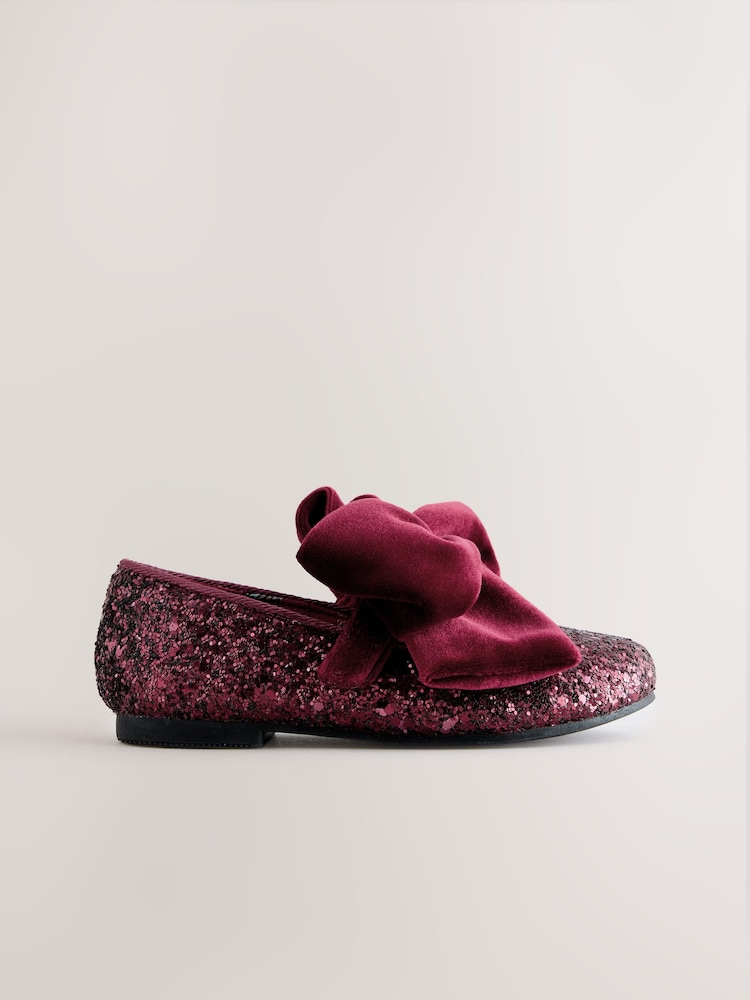 Burgundy Red Glitter Big Bow Mary Jane Shoes - Image 2 of 5 Burgundy Red Glitter Big Bow Mary Jane Shoes - Image 2 of 5