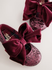 Burgundy Red Glitter Big Bow Mary Jane Shoes - Image 3 of 5