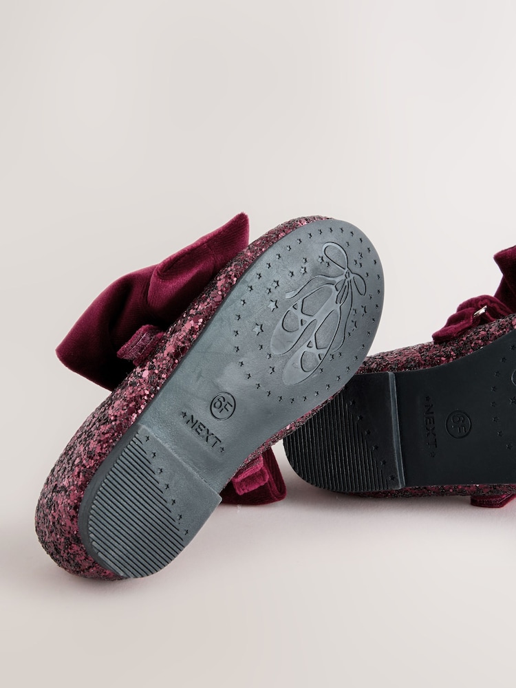 Burgundy Red Glitter Big Bow Mary Jane Shoes - Image 5 of 5 Burgundy Red Glitter Big Bow Mary Jane Shoes - Image 5 of 5