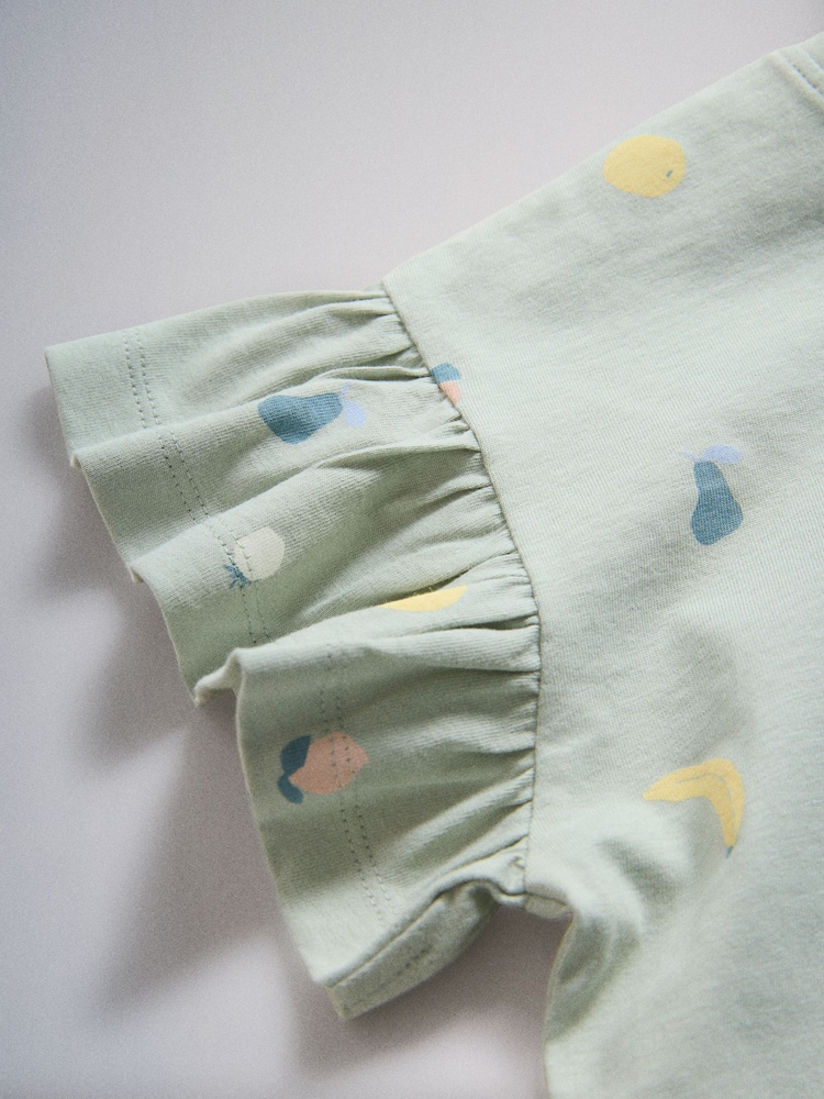 The Set 5 Pack Cotton Jersey Frill Sleeve T-Shirt and Shorts Pyjamas Set Green/Yellow/Pink/Cream - Image 13 of 13