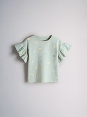 The Set 5 Pack Cotton Jersey Frill Sleeve T-Shirt and Shorts Pyjamas Set Green/Yellow/Pink/Cream - Image 2 of 13