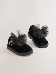 Black Velvet Shimmer Standard Fit (F) Chunky Bow Mary Jane Shoes - Image 1 of 5