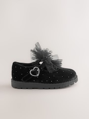 Black Velvet Shimmer Standard Fit (F) Chunky Bow Mary Jane Shoes - Image 2 of 5