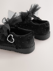 Black Velvet Shimmer Standard Fit (F) Chunky Bow Mary Jane Shoes - Image 3 of 5