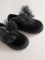 Black Velvet Shimmer Standard Fit (F) Chunky Bow Mary Jane Shoes - Image 4 of 5