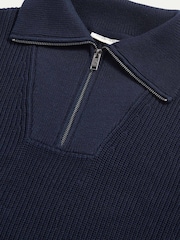 Peckham Rye Blue Knitted Half Zip Funnel Neck Jumper - Image 3 of 5
