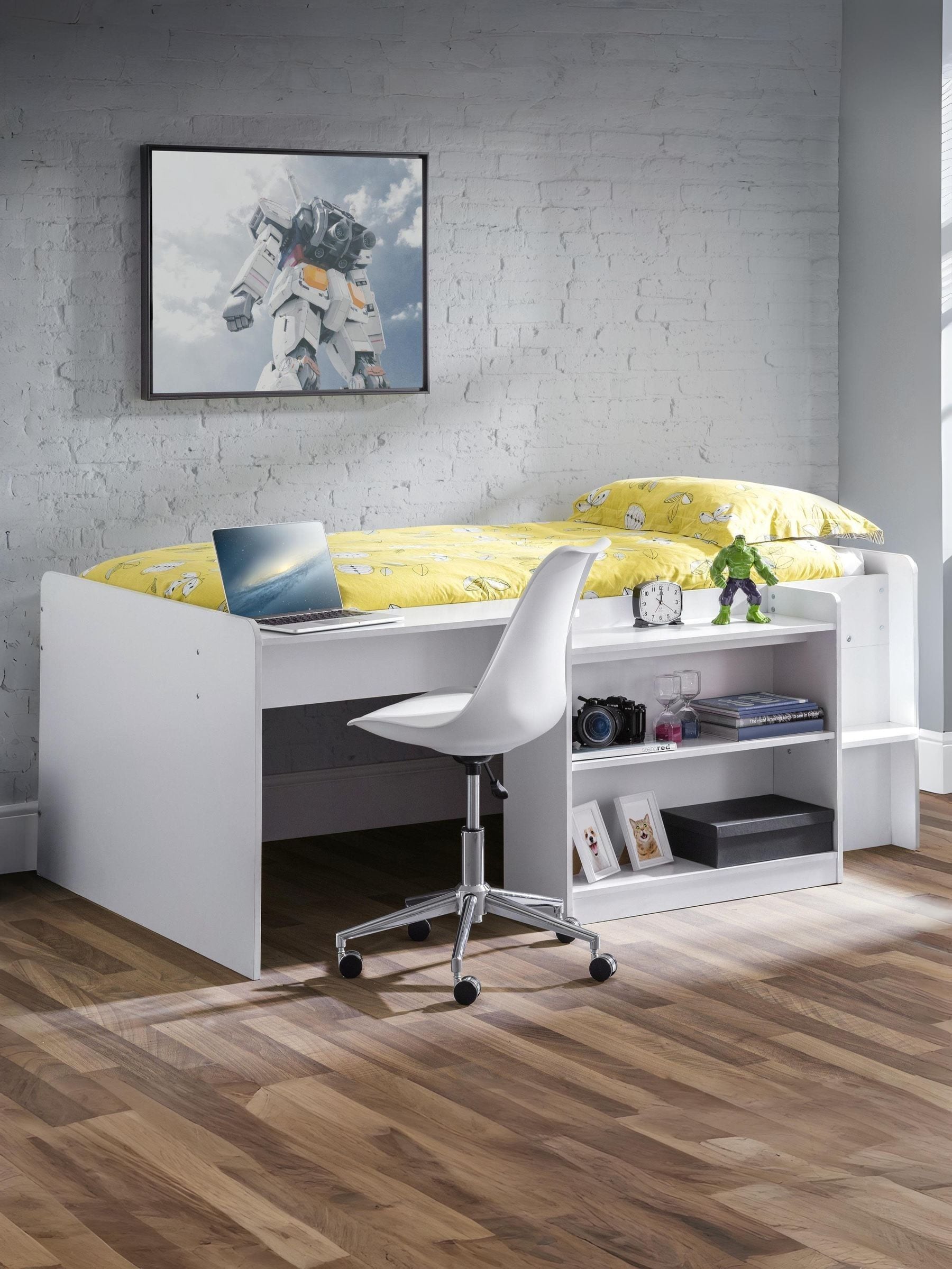 Julian Bowen Unisex White Neptune Midsleeper Cabin Bed With Desk In | : Single - Image 6