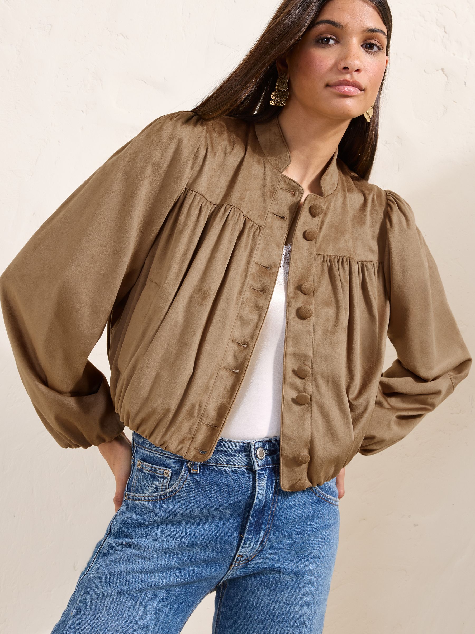 Buy Friends Like These Taupe Faux Suede Bubble Hem Jacket from