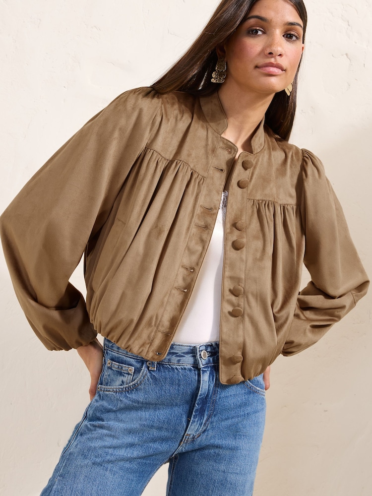 Friends Like These Taupe Faux Suede Bubble Hem Jacket - Image 1 of 5