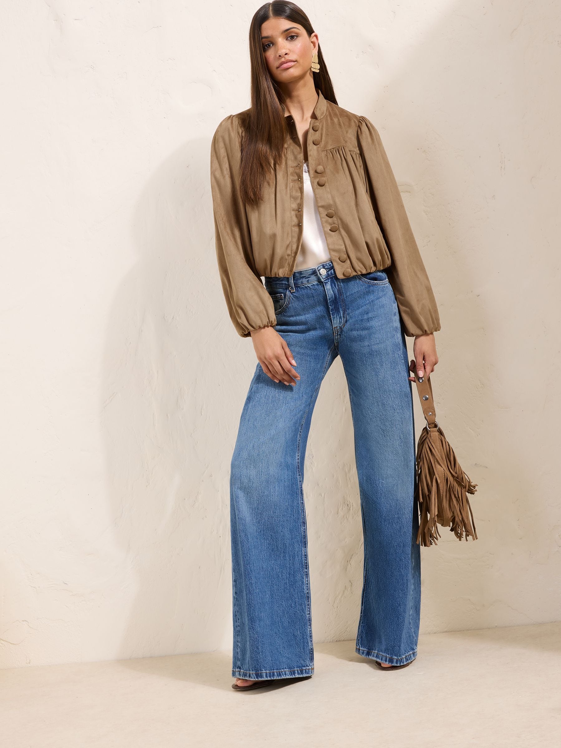 Buy Friends Like These Taupe Faux Suede Bubble Hem Jacket from