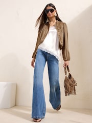 Friends Like These Taupe Faux Suede Bubble Hem Jacket - Image 4 of 5
