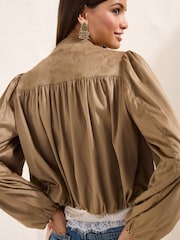 Friends Like These Taupe Faux Suede Bubble Hem Jacket - Image 5 of 5