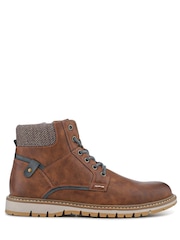 Pavers Brown Lace Up With Fabric Cuff Boots - Image 1 of 5