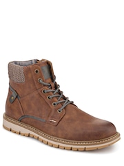 Pavers Brown Lace Up With Fabric Cuff Boots - Image 2 of 5