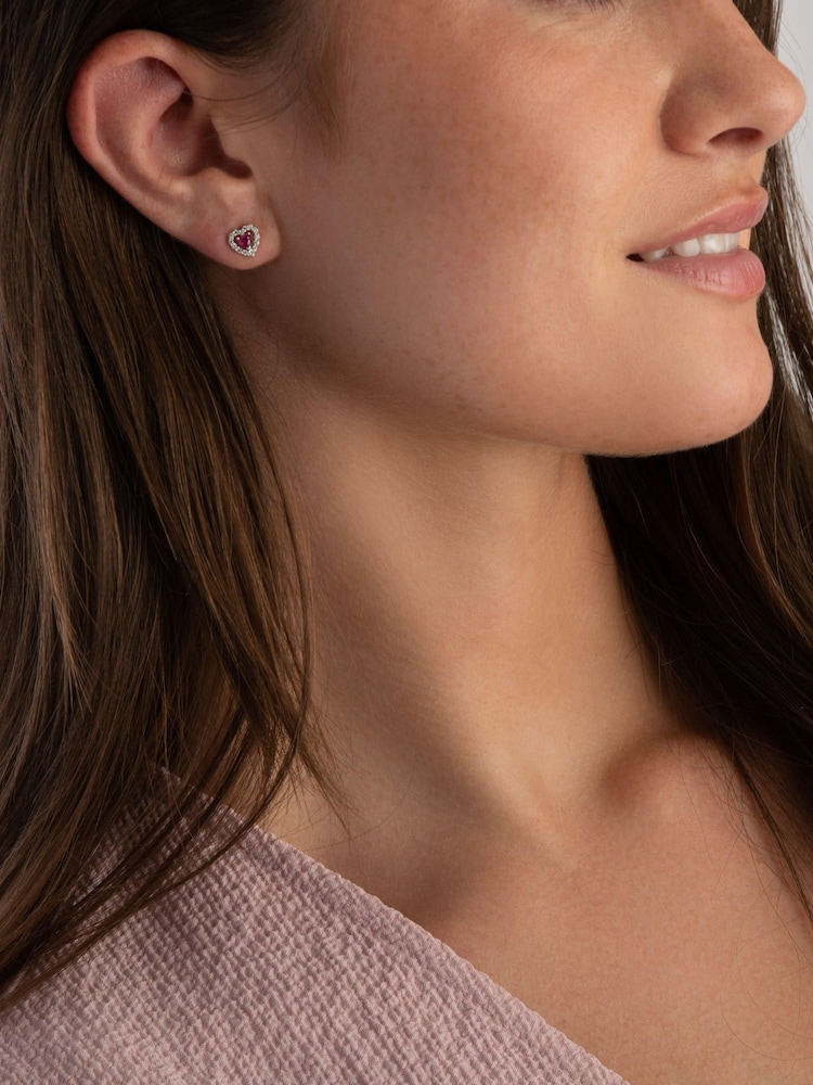 Beaverbrooks White Gold 9ct Diamond Ruby Heart Earrings - Image 4 of 4