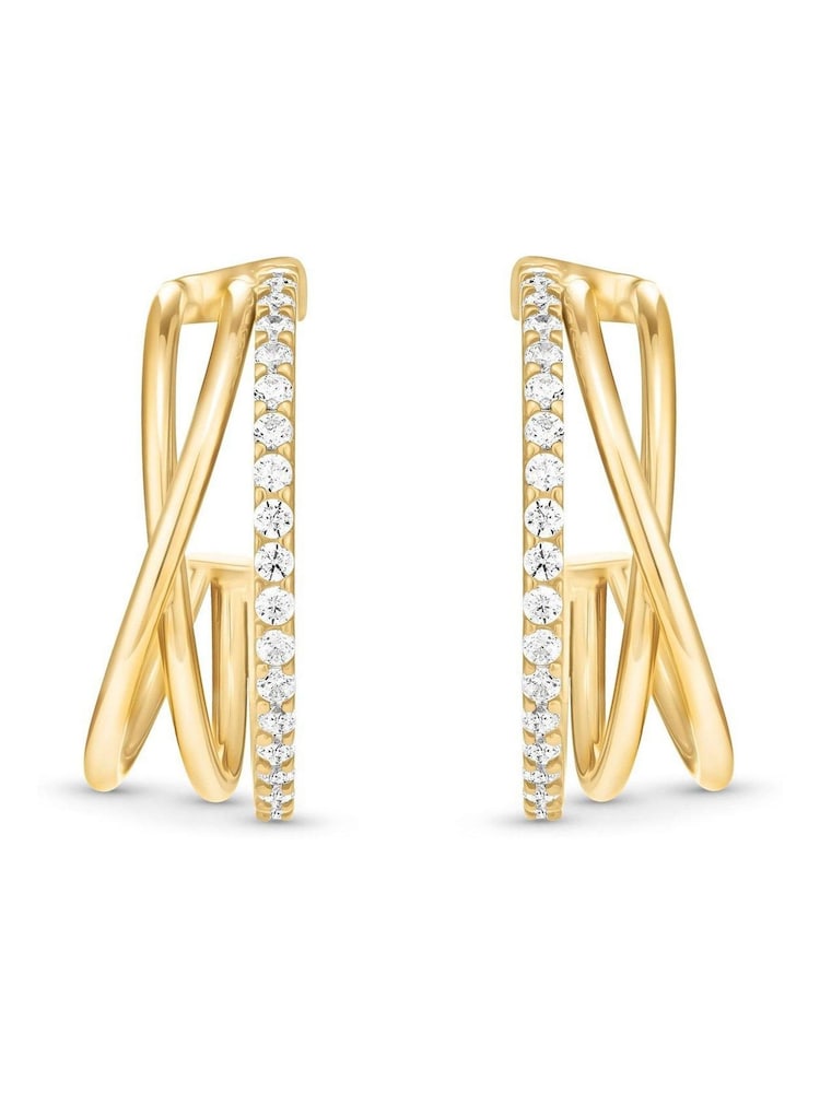 Beaverbrooks 9ct Yellow Gold Cubic Zirconia Twist Hoop Earrings - Image 1 of 4 Beaverbrooks 9ct Yellow Gold Cubic Zirconia Twist Hoop Earrings - Image 1 of 4
