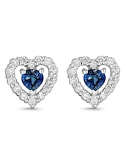 Beaverbrooks Silver White Gold 9Ct Diamond Sapphire Heart Earrings - Image 1 of 4